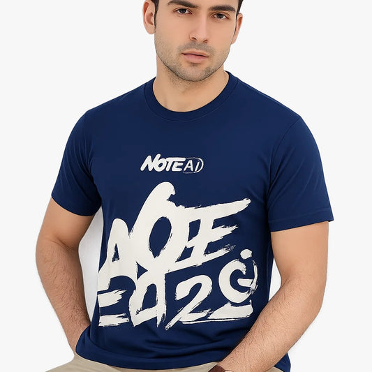 "Navy Blue Graphic Tee – Urban Street Style 'NOTED ACE 2024'"