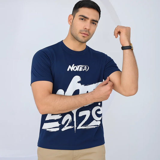 "Navy Blue Graphic Tee – Urban Street Style 'NOTED ACE 2024'"