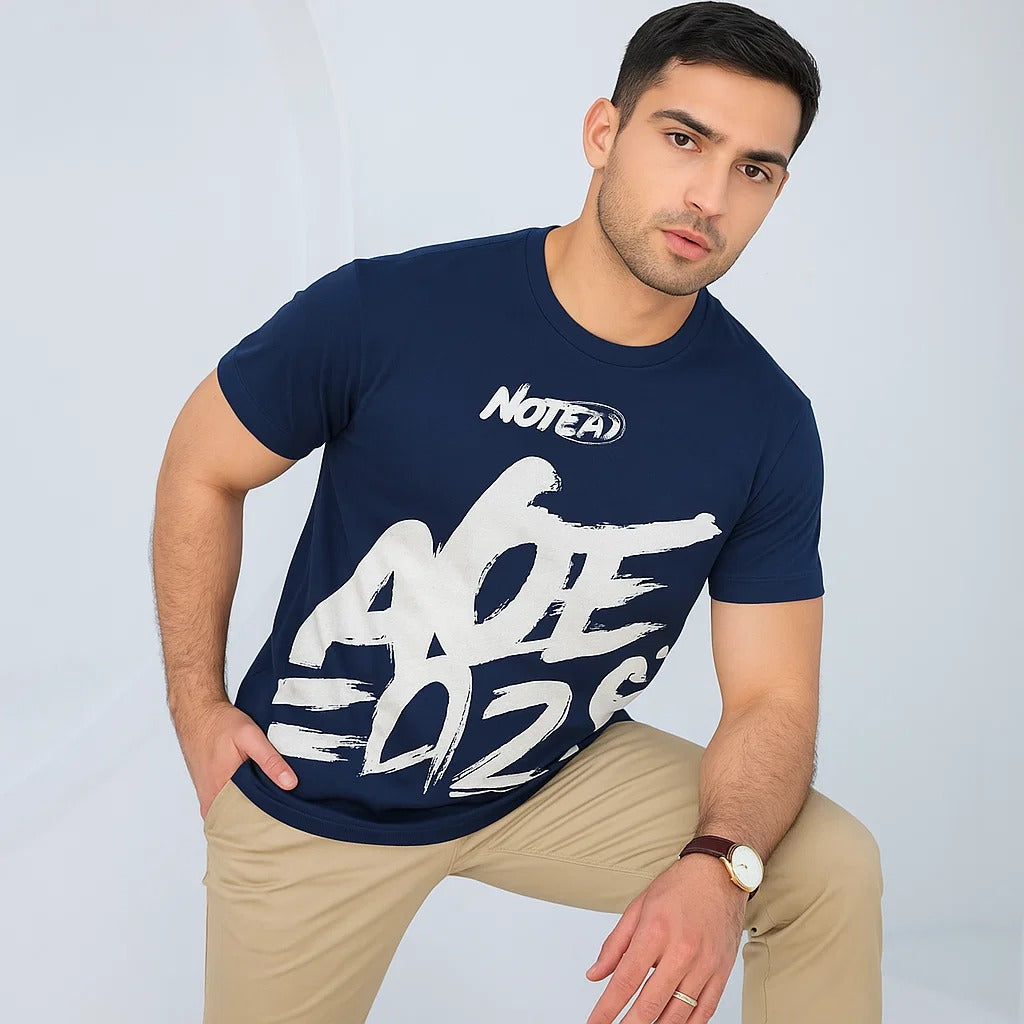 "Navy Blue Graphic Tee – Urban Street Style 'NOTED ACE 2024'"